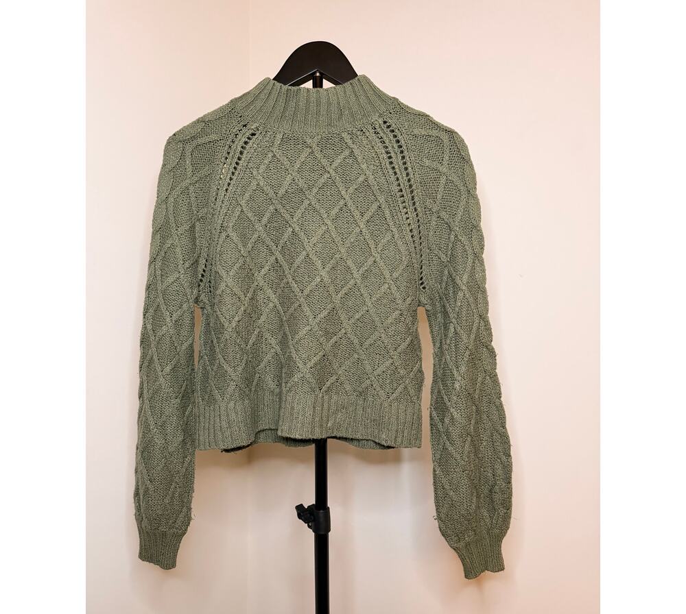 American Eagle Sage Green Cable Knit Mock Neck Sweater Women’s S